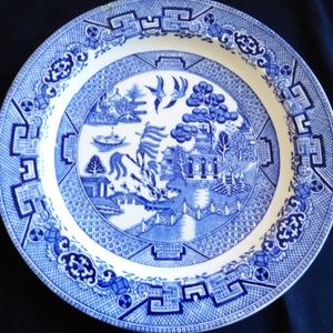 VTG Woods Ware Wood & Sons England Cobalt Blue Willow Plate 9"